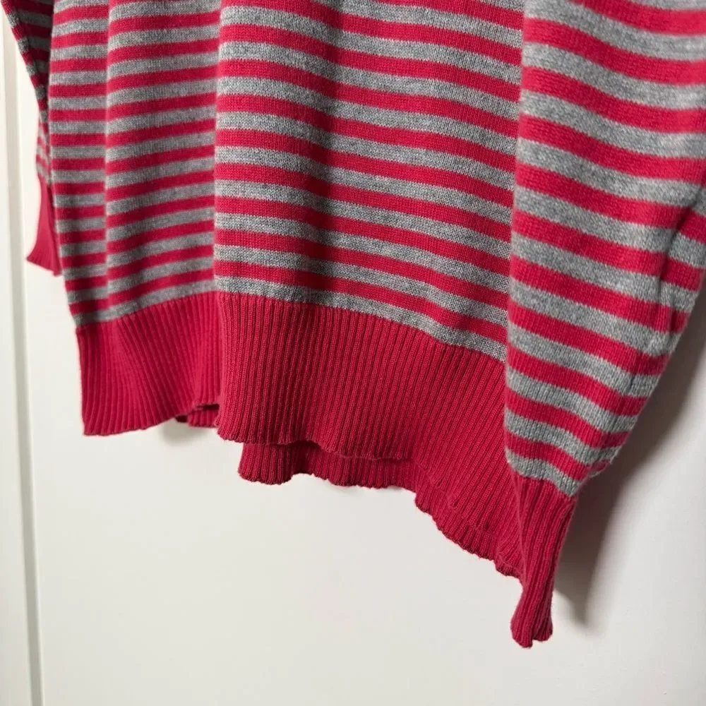 Paul Smith Sweater Mens Sz M Red Gray Striped Crew Neck 100% Cotton Preppy